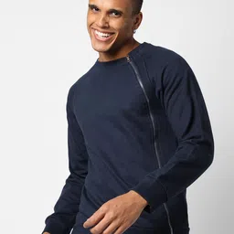 Campus Sutra Men Navy Blue Solid Cotton Sweatshirt-picture-19