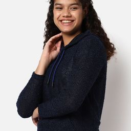 Campus Sutra Women Navy Blue Self-Design Hooded Sweatshirt-image-71