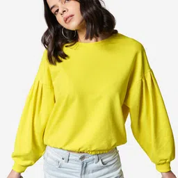 The Souled Store Women Yellow Drop Shoulder Sleeves Sweatshirt-picture-27