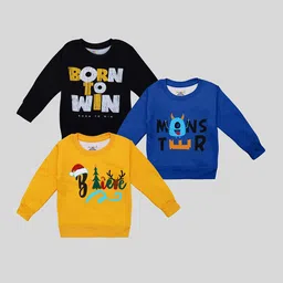 KUCHIPOO Kids Pack of 3 Blue & Yellow Printed Fleece Sweatshirts-64