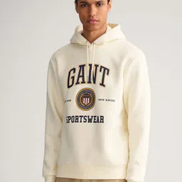GANT Men Cream Hooded Full Sleeve Regular Fit Sweatshirt-image-12