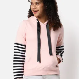 Campus Sutra Women Pink Hooded Cotton Sweatshirt-picture-41
