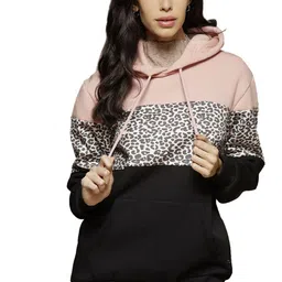 Gipsy Women Black & Peach-Coloured Colourblocked Hooded Sweatshirt-image-30