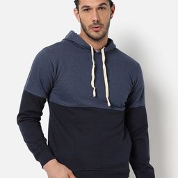 Campus Sutra Men Blue Colourblocked Hooded Sweatshirt-image-93
