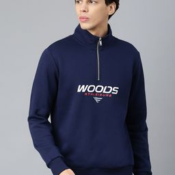 Woods Men Navy Blue Printed Mock Collar Cotton Sweatshirt-image-49