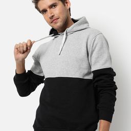 Campus Sutra Men Black & Grey Colourblocked Hooded Sweatshirt-image-12