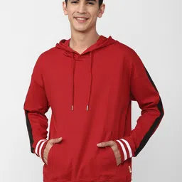 FOREVER 21 Men Red Hooded Hooded Sweatshirt-image-73