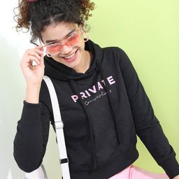 Tokyo Talkies Women Black Printed Hooded Sweatshirt-image-72