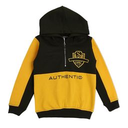 earth conscious Boys Olive Green & Yellow Colourblocked Hooded Sweatshirt-image-50