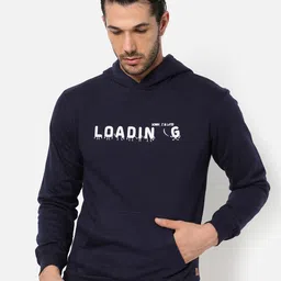 Campus Sutra Men Navy Blue Printed Hooded Cotton Sweatshirt-picture-3