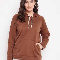 PURYS Women Brown Hooded Sweatshirt-image-95