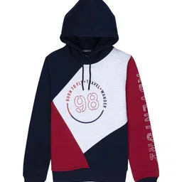Status Quo Boys Navy Blue Colourblocked Hooded Cotton Sweatshirt-image-38