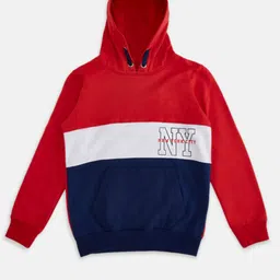 Pantaloons Junior Boys Red Colourblocked Hooded Sweatshirt-picture-24