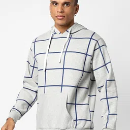 Campus Sutra Men Grey Checked Hooded Sweatshirt-image-47
