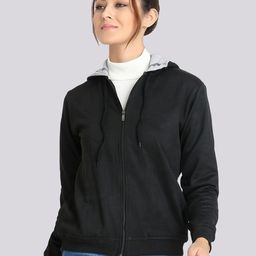 TEEMOODS Women Black Solid Fleece Hooded Sweatshirt-image-22