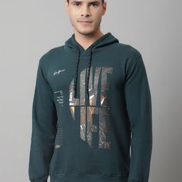 Cantabil Men Green Printed Fleece Hooded Sweatshirt-picture-34