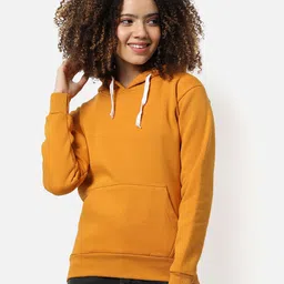 Campus Sutra Women Mustard Hooded Cotton Sweatshirt-10