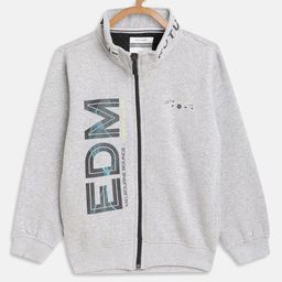 Octave Boys Grey Melange Typography Printed Sweatshirt-picture-0