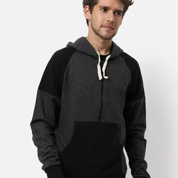 Campus Sutra Men Black Solid Regular Fit Cotton Hooded Sweatshirt-picture-11