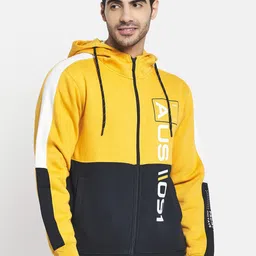 Octave Men Yellow Colourblocked Hooded Sweatshirt-image-15