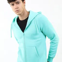 KETCH Men Blue Hooded Front Open Sweatshirt-image-85