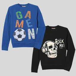 KUCHIPOO Kids Pack of 2 Blue Printed Fleece Sweatshirts-22
