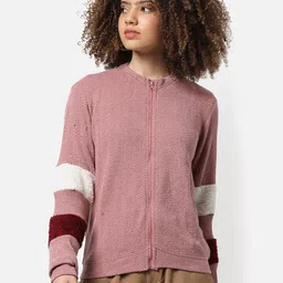 Campus Sutra Women Pink Self Designed Wool Sweatshirt-image-7
