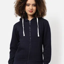Campus Sutra Women Navy Blue Hooded Sweatshirt-image-42