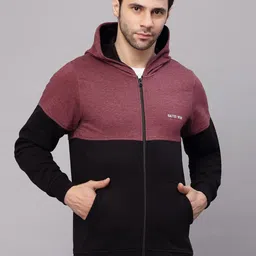 Kalt Men Maroon Colourblocked Zipper Hoodie Sweatshirt-picture-16