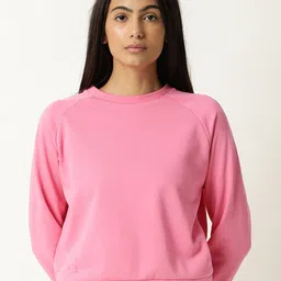 ARTICALE Women Pink Solid Round Neck Sweatshirt-image-26
