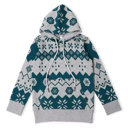 earth conscious Boys Grey & Teal Printed Fleece Hooded Sweatshirt-image-31