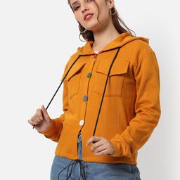 Campus Sutra Women Yellow Solid Hooded Sweatshirt-image-91