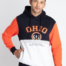 Status Quo Typography Printed Colourblocked Hooded Cotton Pullover-image-61