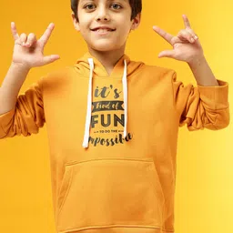 Instafab Boys Mustard Typography Printed Hooded Sweatshirt-image-74