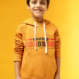 Instafab Boys Mustard Printed Hooded Sweatshirt-image-95