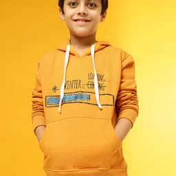 Instafab Boys Mustard Typography Print Hooded Sweatshirt-image-2