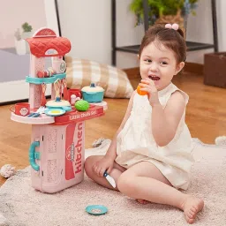3 in 1 Kitchen Set Portable Pretend Play Little Chef Set with Suitcase for Kids-picture-12