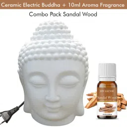 Electric Ceramic Buddha Head Shape Oil Burner, Sandalwood, 10ml Diffuser-image-1