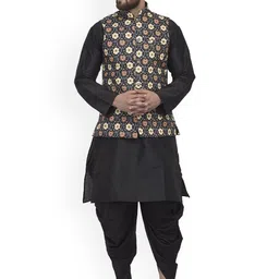 Benstoke Men Black Paisley Kurta with Dhoti Pants-image-1