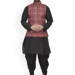 Benstoke Men Black Paisley Kurta with Dhoti Pants-image-88