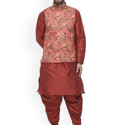 Benstoke Men Maroon Floral Kurta with Dhoti Pants-image-50