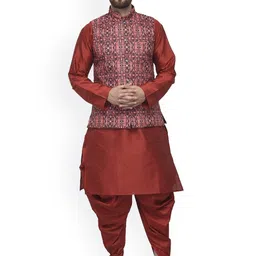Benstoke Men Maroon Kurta with Dhoti Pants-image-54