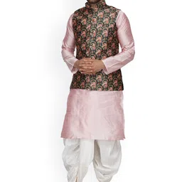 Benstoke Men Pink Paisley Angrakha Kurta with Dhoti Pants-image-70