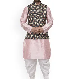 Benstoke Men Pink Paisley Angrakha Kurta with Dhoti Pants-image-97