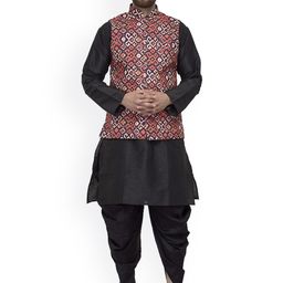 Benstoke Men Black Floral Kurta with Dhoti Pants-image-92