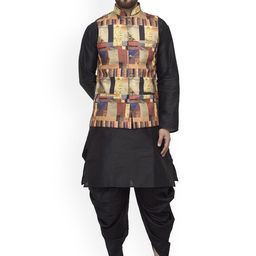 Benstoke Men Black Layered Kurta with Dhoti Pants-picture-6
