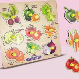 Wooden Vegetables Matching Puzzle with Knobs, Educational&Learning Game for Kids-50