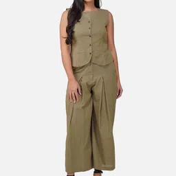 Stitchinc Round Neck Pure Cotton Top & Trouser With Waistcoat-image-94
