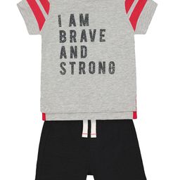 mothercare Boys Grey & Black Printed T-shirt with Shorts-image-8