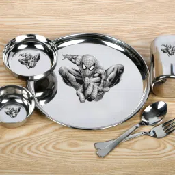Pack of 6 Stainless Steel spider man Lunch & Dinner Plate for Kids Cartoon Laser Engraved Dinner Set-24